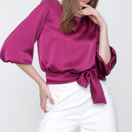 BELT DETAILED SATIN BLOUSE - WOMEN'S WEAR