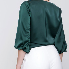 BELT DETAILED SATIN BLOUSE - WOMEN'S WEAR