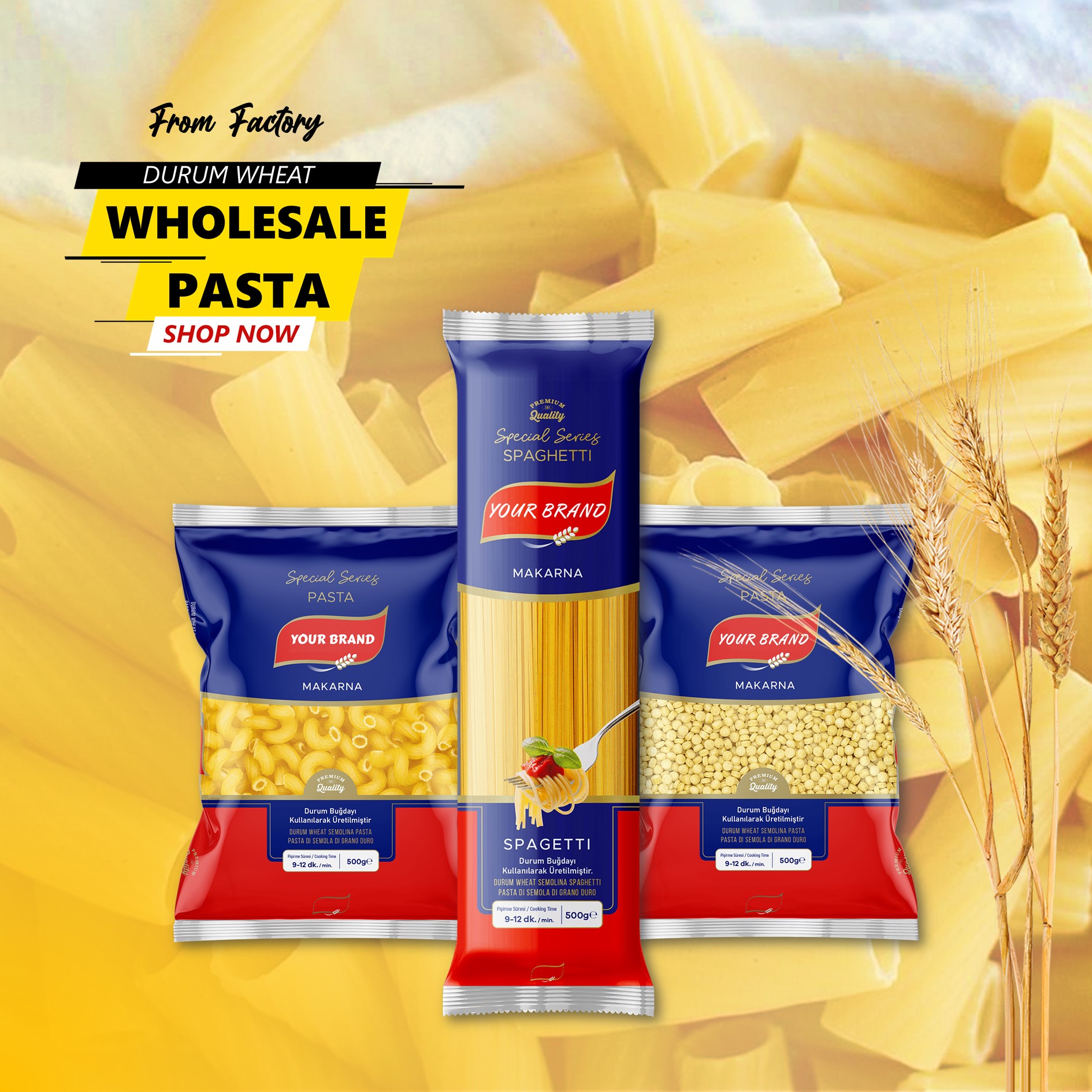 TURKISH DURUM WHEAT BULK PASTA FROM PASTA FACTORY WHOLESALE
